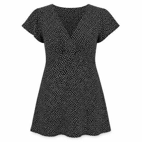 Marks and Spencer Womens Black Polka Dot Viscose Skater Dress Size 8 V-Neck Pullover