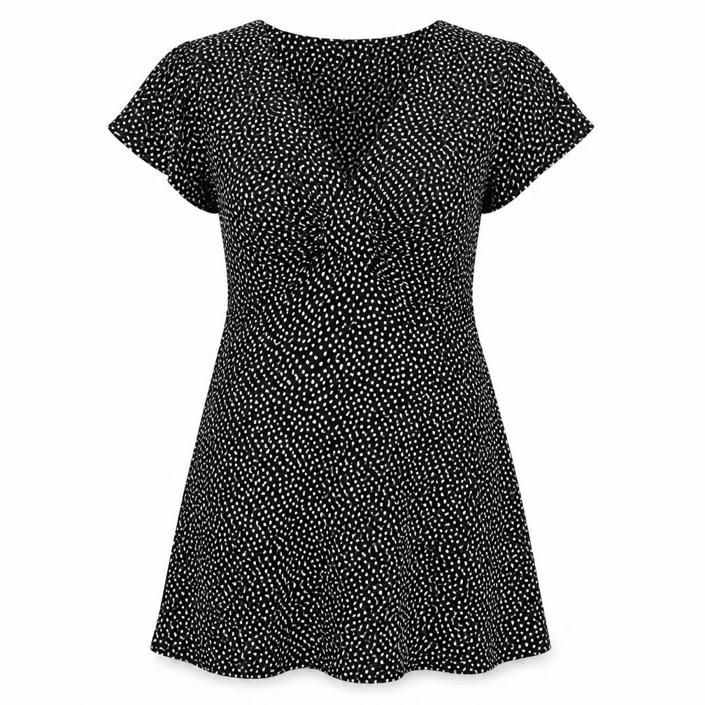 Marks and Spencer Womens Black Polka Dot Viscose Skater Dress Size 8 V-Neck Pullover
