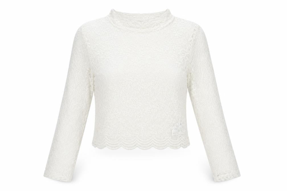 Front view of Divided women’s white floral polyamide blouse, size M, roll neck - see through