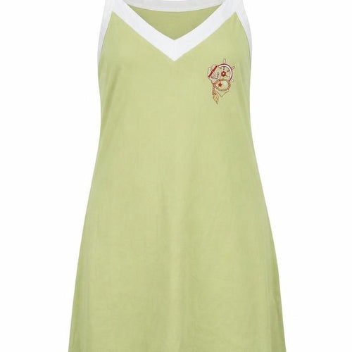 Zagetti Womens Green 100% Cotton Tank Dress Size L V-Neck Pullover