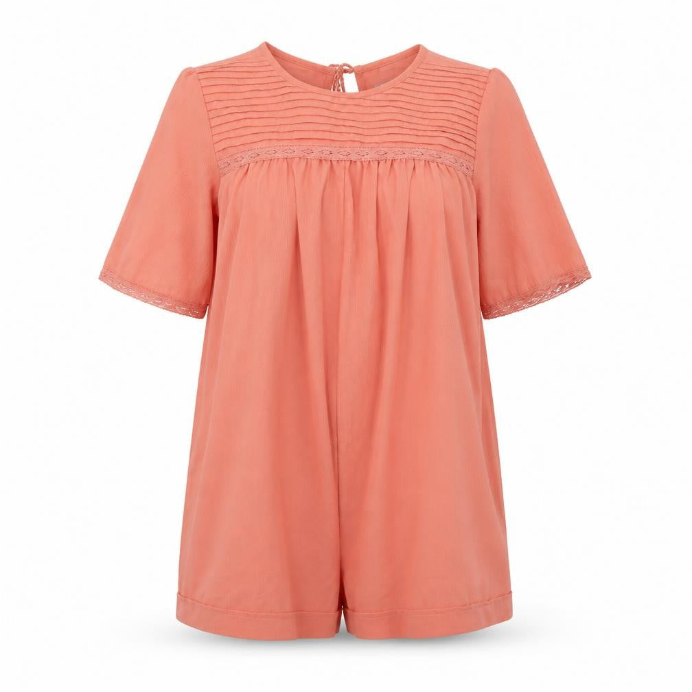 Front view of ASOS women’s pink polyester romper one-piece, size UK 10, pullover