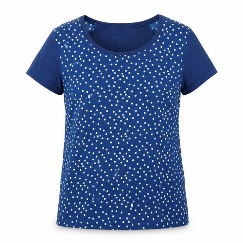 Topshop Womens Blue Polka Dot Polyester Jersey T-Shirt Size 12 Crew Neck