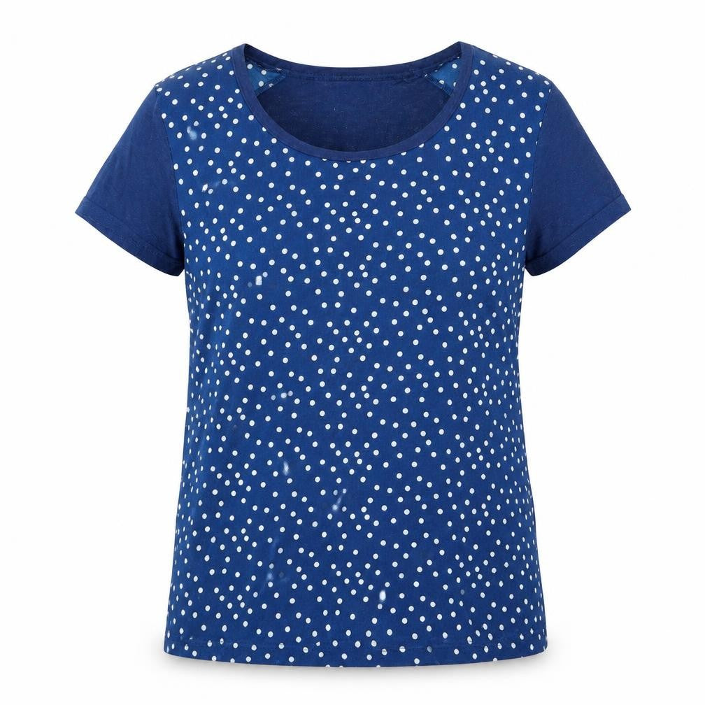 Topshop Womens Blue Polka Dot Polyester Jersey T-Shirt Size 12 Crew Neck