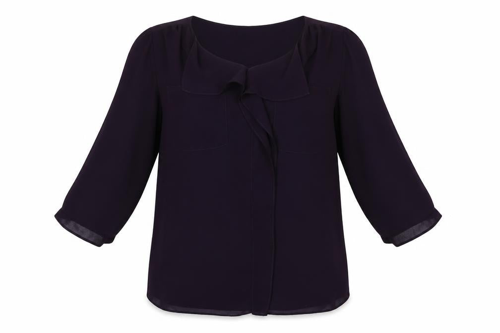 Front view of Episode women’s purple polyester basic blouse, size S, collared