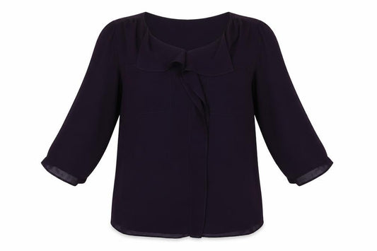 Front view of Episode women’s purple polyester basic blouse, size S, collared