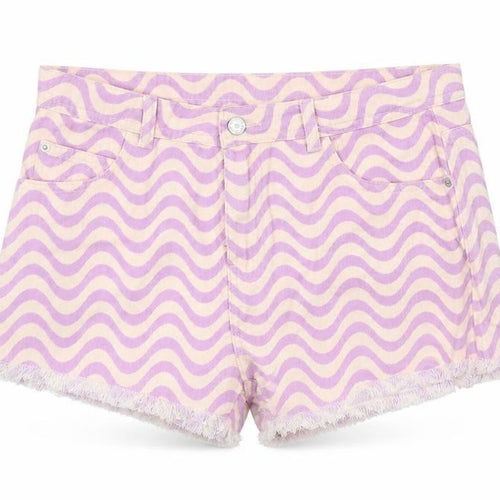 Marks and Spencer Girls Purple Geometric Cotton Mom Shorts Size 14-15 Years Regular Zip