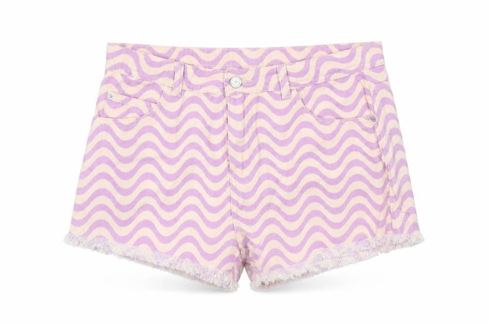 Marks and Spencer Girls Purple Geometric Cotton Mom Shorts Size 14-15 Years Regular Zip