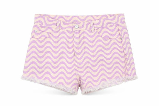 Marks and Spencer Girls Purple Geometric Cotton Mom Shorts Size 14-15 Years Regular Zip