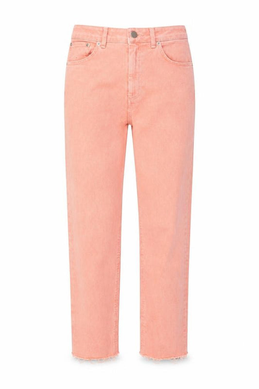 Front view of ASOS women’s pink cotton straight jeans, size UK 30, in, 32-inch leg regular zip