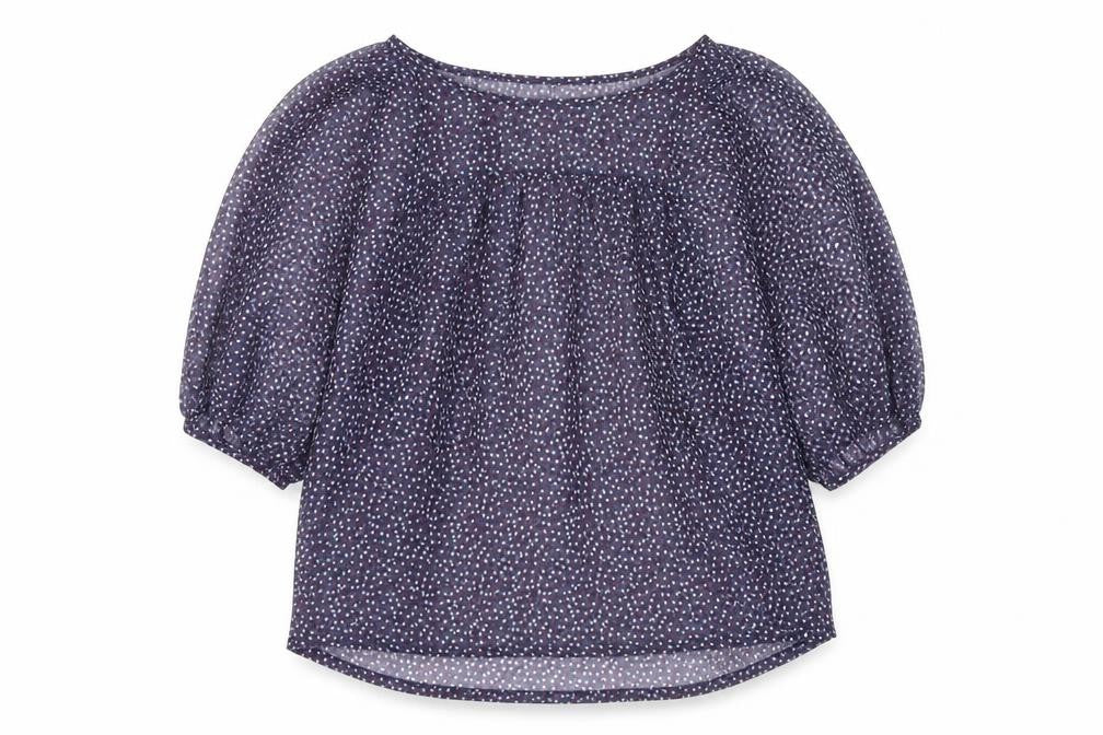 Front view of Soaked in Luxury women’s blue geometric polyester basic blouse, size M, boat neck - star