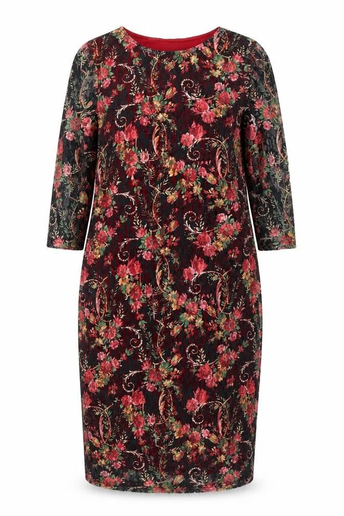 Front view of Jasmine women’s multicoloured floral polyamide shift, size UK 14, round neck pullover