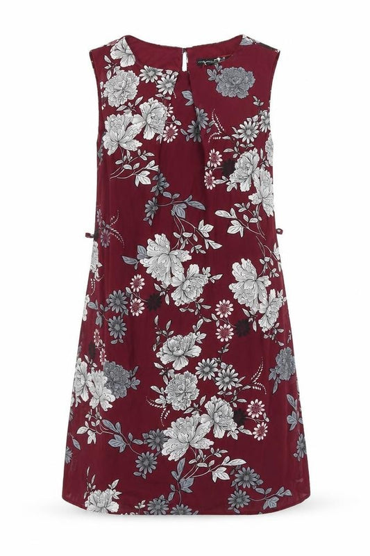 Front view of Atmosphere women’s purple floral polyester shift, size UK 8, round neck button