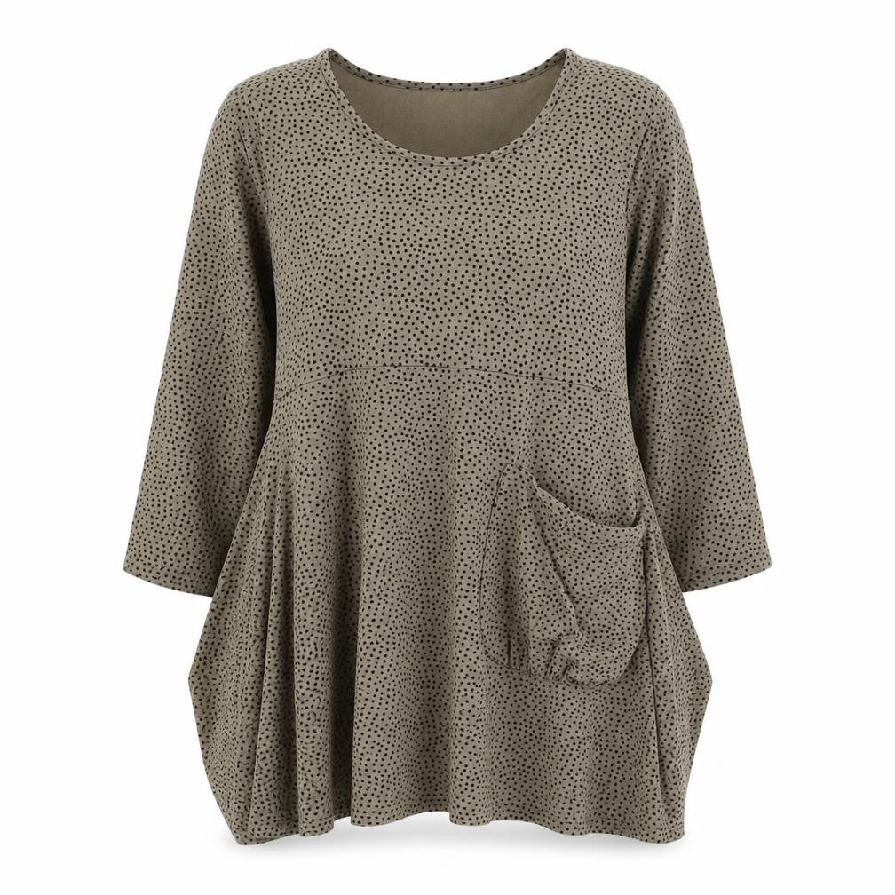 Masai Womens Brown Polka Dot Polyester Tunic Blouse Size S Round Neck - Asymmetric
