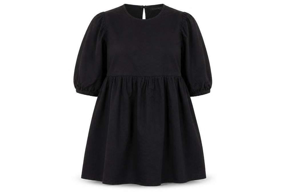 Denim & Co. Womens Black Cotton Fit & Flare Size 14 Round Neck Button