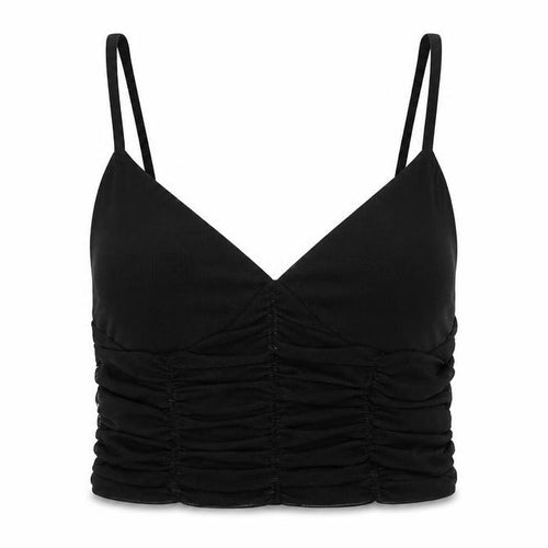 Zara Womens Black Polyester Camisole Tank Size S V-Neck - Cropped, Ruched