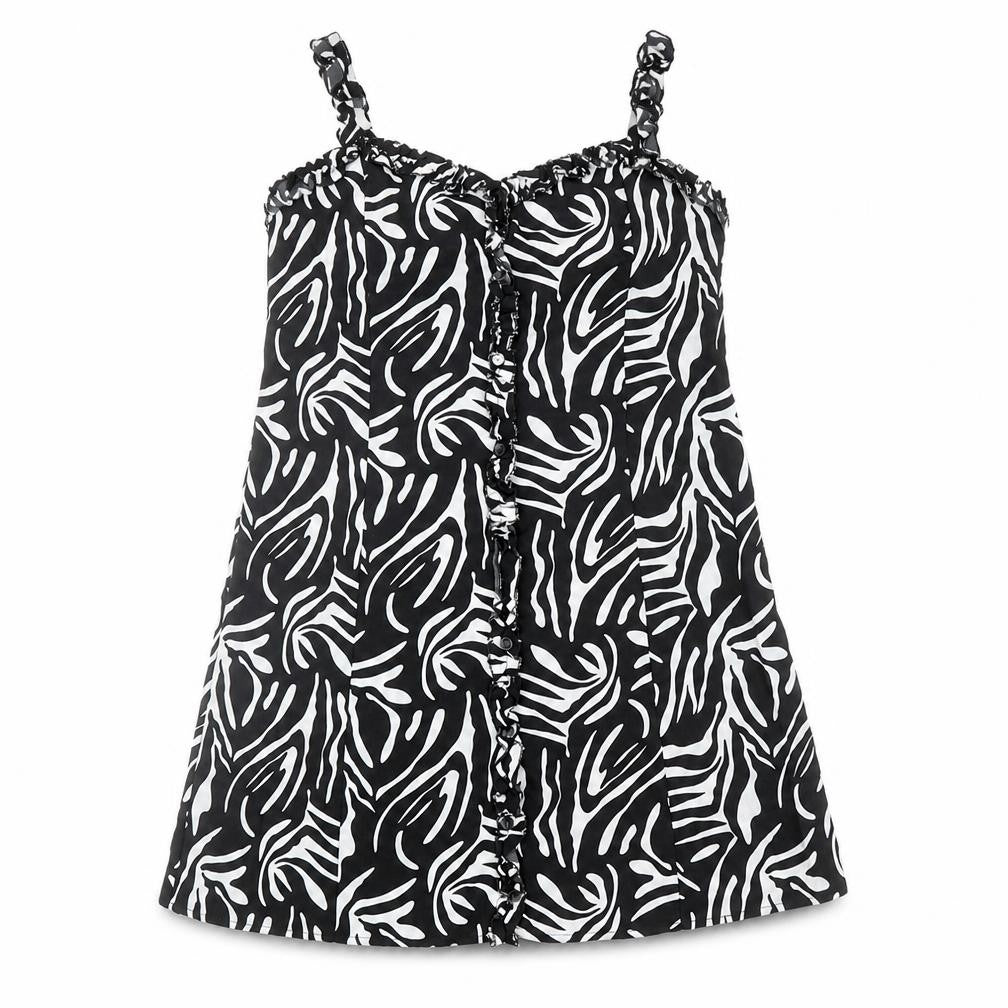 Boohoo Womens Black Animal Print Polyester Mini Size 12 Sweetheart Button - Zebra Print