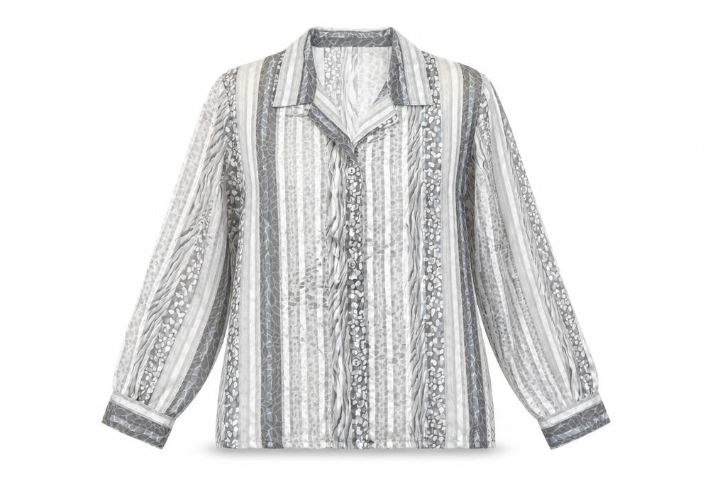 Front view of Alia women’s silver animal print polyester basic button-up, size UK 12, collared - leopard print