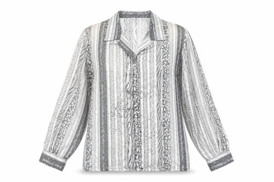 Front view of Alia women’s silver animal print polyester basic button-up, size UK 12, collared - leopard print