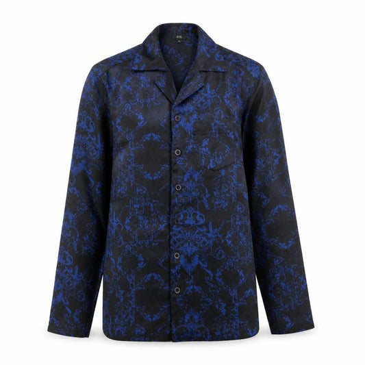 Front view of River Island women’s black geometric polyester basic button-up, size XS, collared