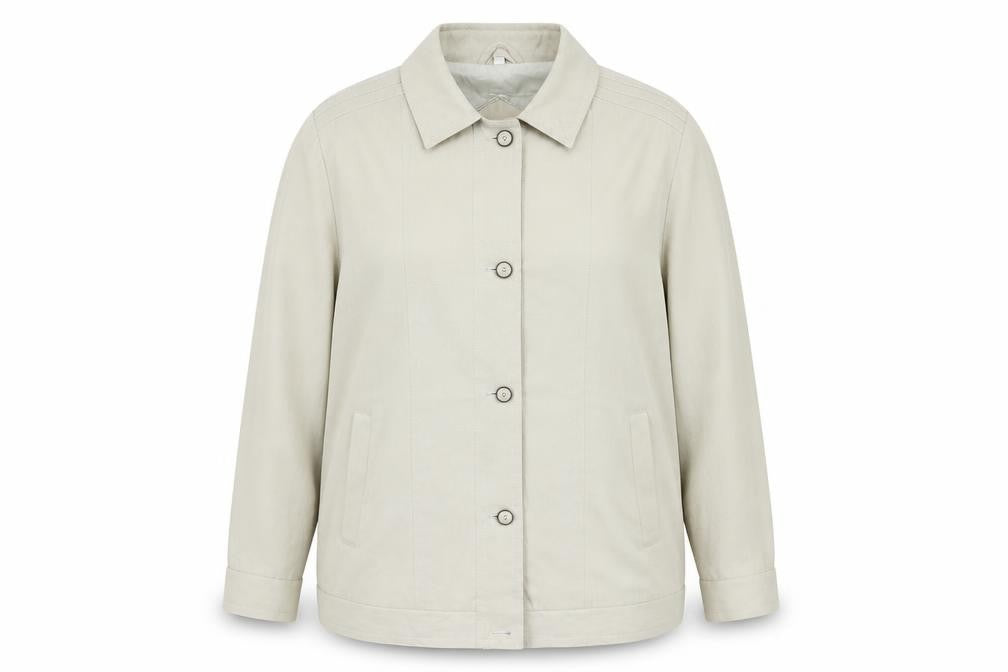 Front view of Image Creation women’s green jacket, size UK 16, button