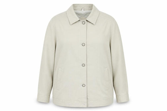 Front view of Image Creation women’s green jacket, size UK 16, button