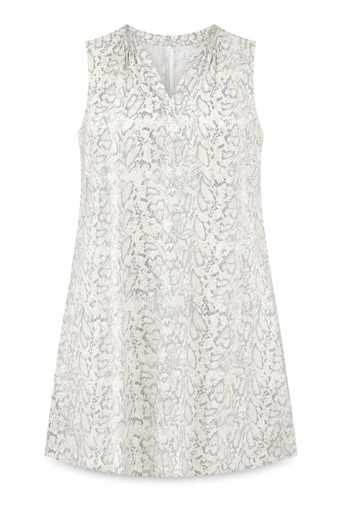 Front view of Atmosphere women’s beige animal print polyester a-line, size UK 12, v-neck pullover - snake print