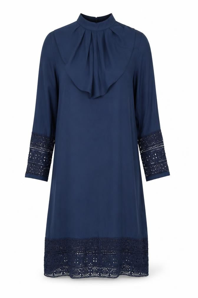Front view of SHEIN women’s blue polyester a-line, size S, mock neck button