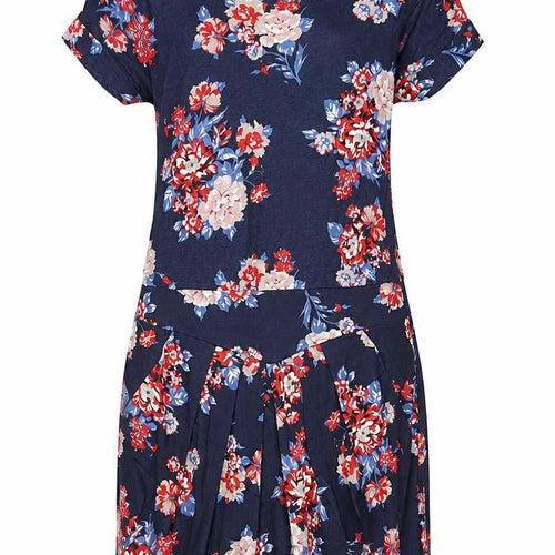 Mango Womens Blue Floral Polyester Pencil Dress Size M Boat Neck Zip