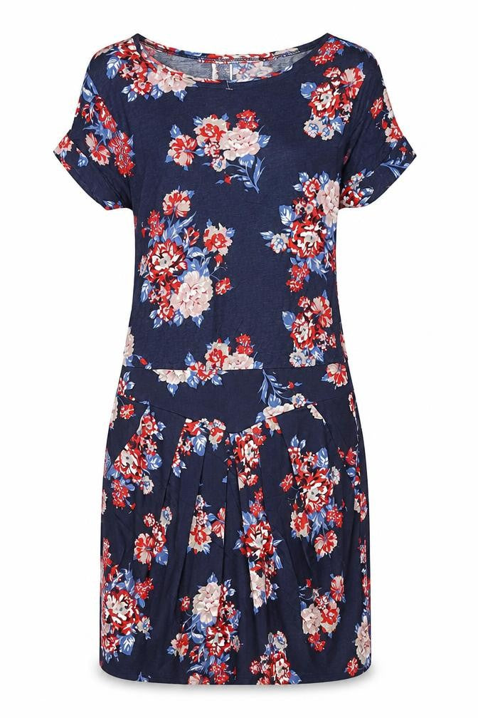 Mango Womens Blue Floral Polyester Pencil Dress Size M Boat Neck Zip