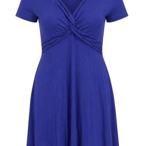 Body Flirt Womens Blue Viscose Skater Dress Size M V-Neck Pullover - Knot front
