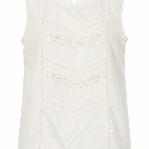Amaryllis Womens Ivory 100% Cotton Basic Tank Size 14 Round Neck - Embroidery anglaise, sequins