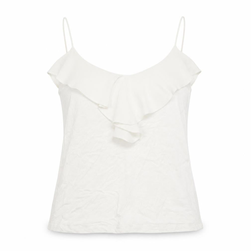 Front view of H&M women’s white polyester basic tank, size L, scoop neck