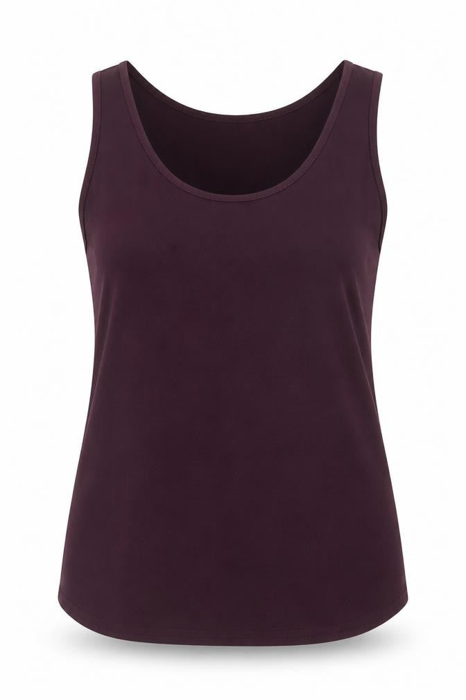 Front view of Next women’s purple nylon basic tank, size UK 6, scoop neck