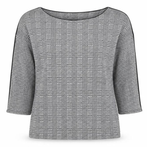 Marks and Spencer Womens Black Geometric Polyester Basic T-Shirt Size 12 Boat Neck - black and white