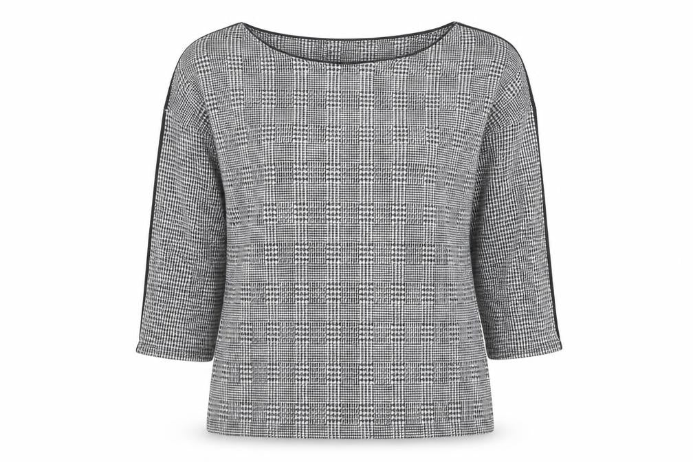 Marks and Spencer Womens Black Geometric Polyester Basic T-Shirt Size 12 Boat Neck - black and white