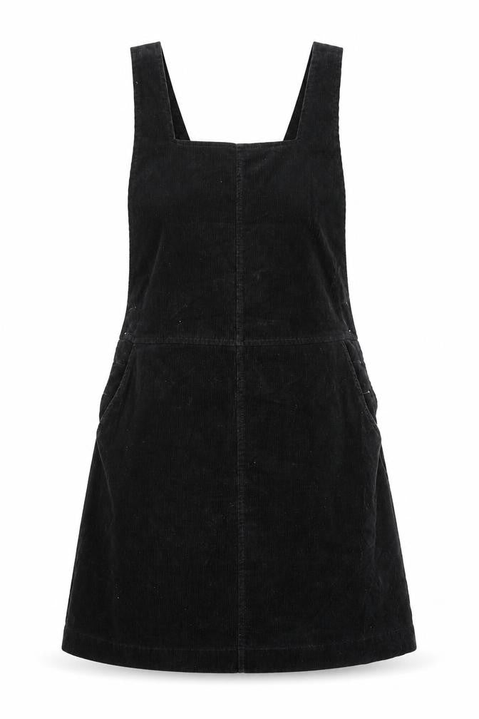 Front view of Oasis women’s black cotton mini, size UK 12, square neck button