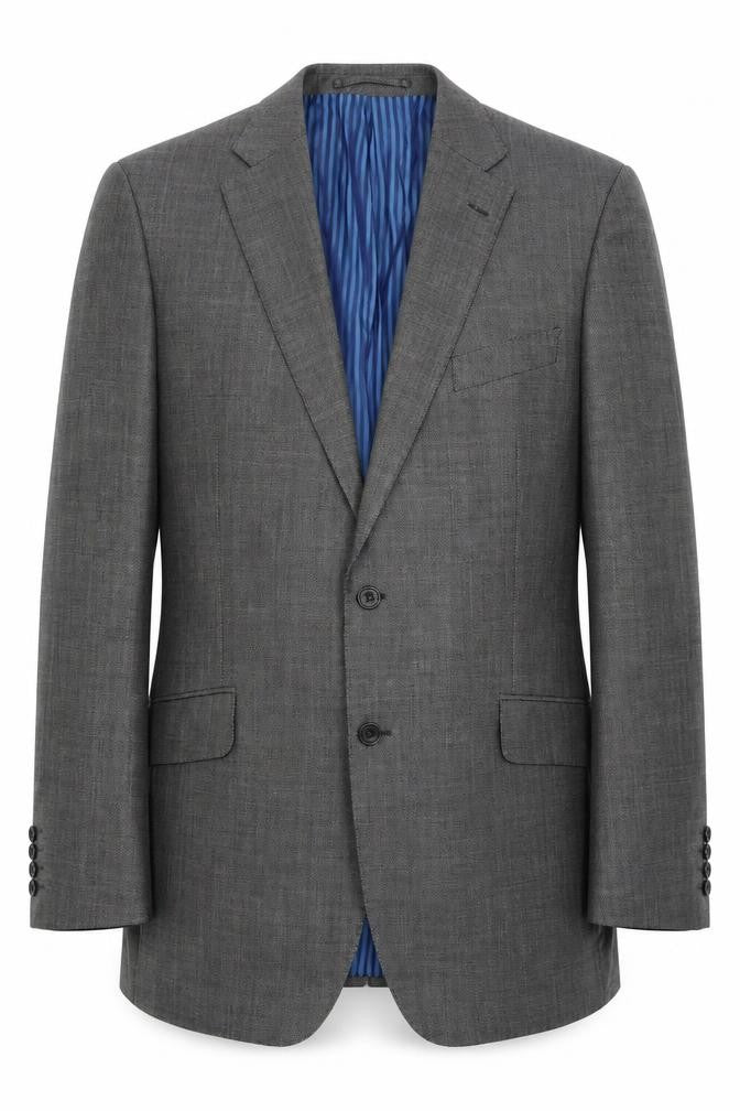 Front view of Marks & Spencer men’s grey wool jacket suit jacket, size 42, - shoulder pads