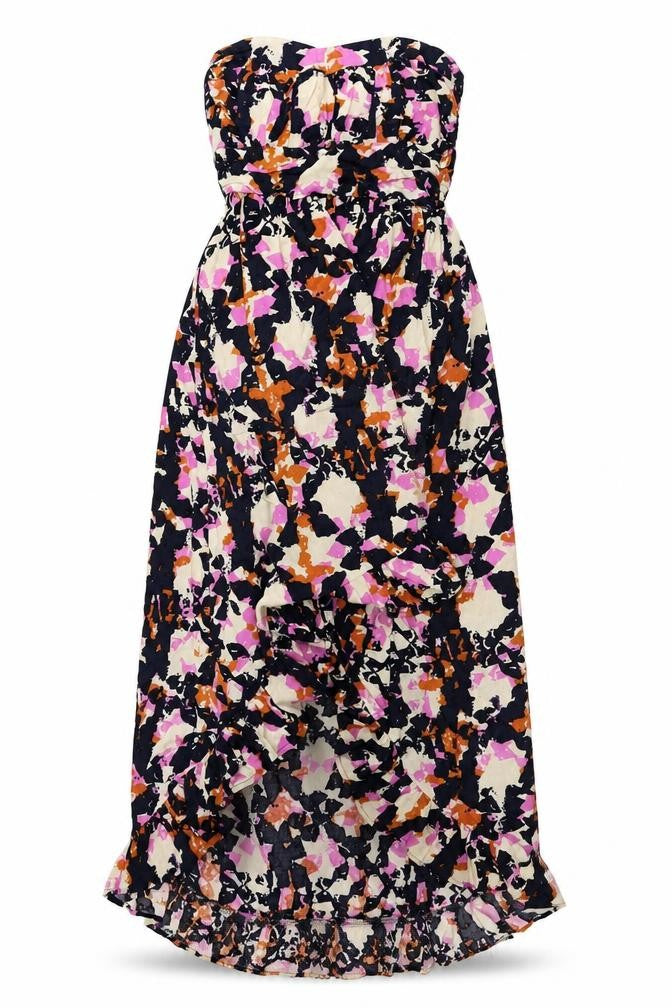 Front view of Mini Chica women’s multicoloured geometric rayon trapeze & swing, size S, sweetheart pullover
