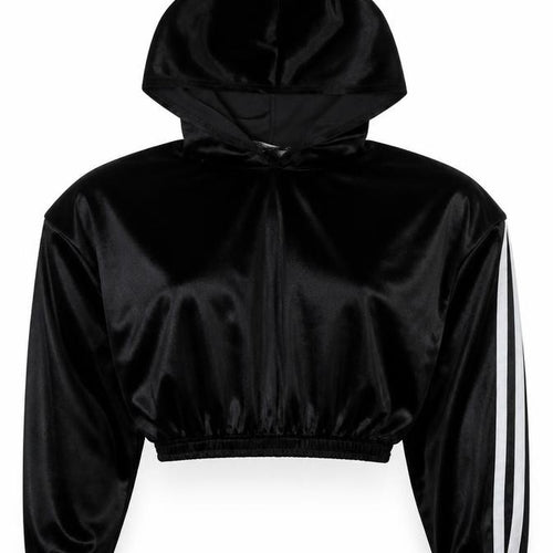 Stylewise Womens Black Striped PLA Fibre Pullover Hoodie Size M Pullover - Size M/L Cropped