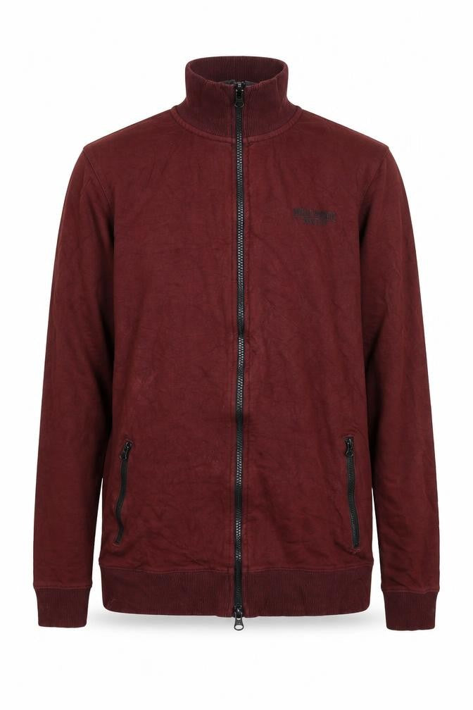 Front view of Muscle Monkey men’s red cotton full zip sweatshirt, size XS