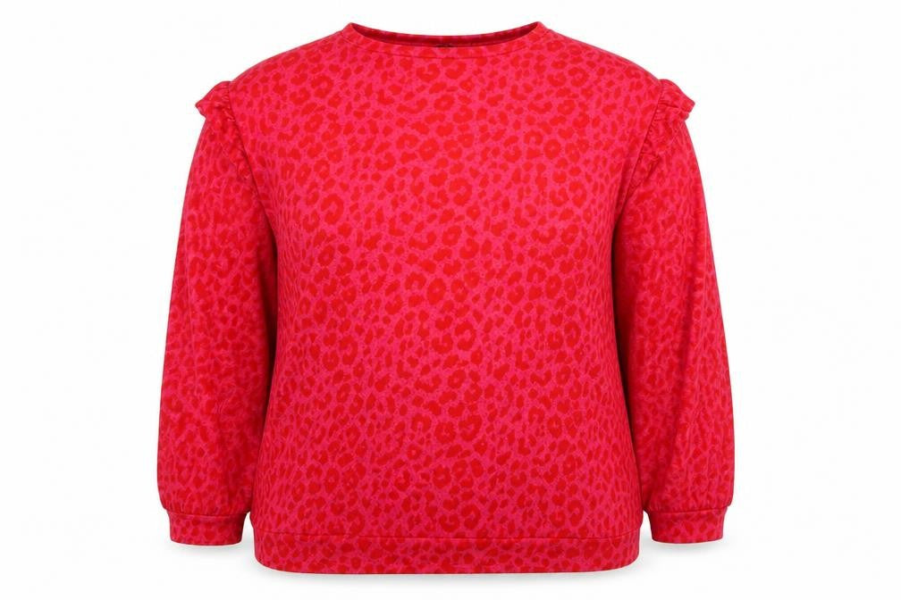 Front view of Roman women’s pink animal print viscose pullover sweatshirt, size UK 18, pullover - leopard print