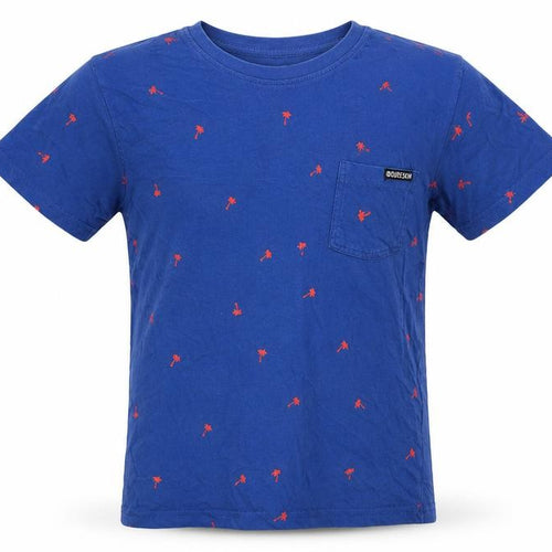 Dudeskin Boys Blue Geometric Cotton Basic T-Shirt Size 9-10 Years Round Neck Pullover - Palm Tree Print