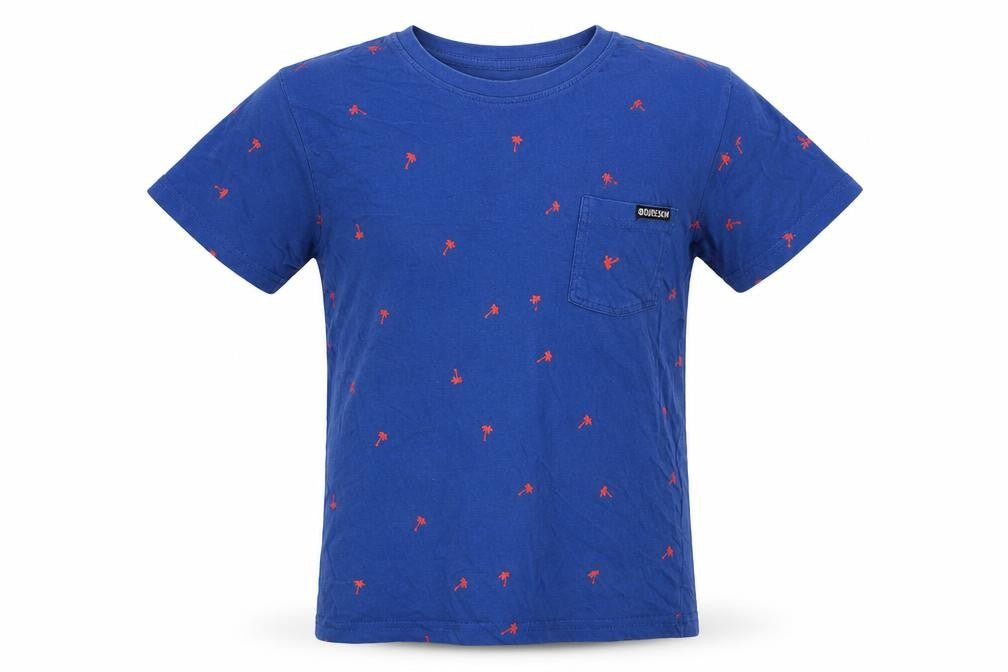 Dudeskin Boys Blue Geometric Cotton Basic T-Shirt Size 9-10 Years Round Neck Pullover - Palm Tree Print