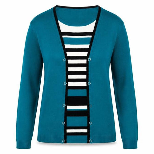 Mud Flower Womens Green Round Neck Striped Acrylic Pullover Jumper Size M - Size M/L