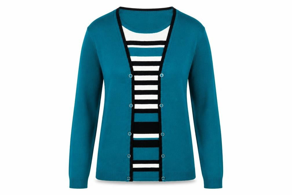 Mud Flower Womens Green Round Neck Striped Acrylic Pullover Jumper Size M - Size M/L