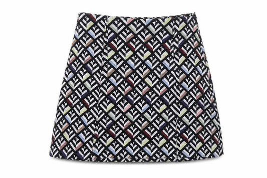 Front view of Zara women’s multicoloured geometric cotton a-line skirt, size S, zip