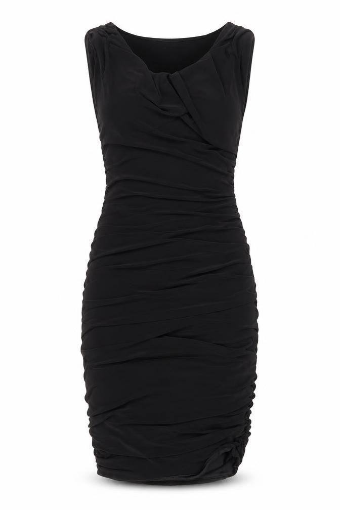 Front view of En Focus Studio women’s black polyester bodycon, size UK 8, scoop neck pullover