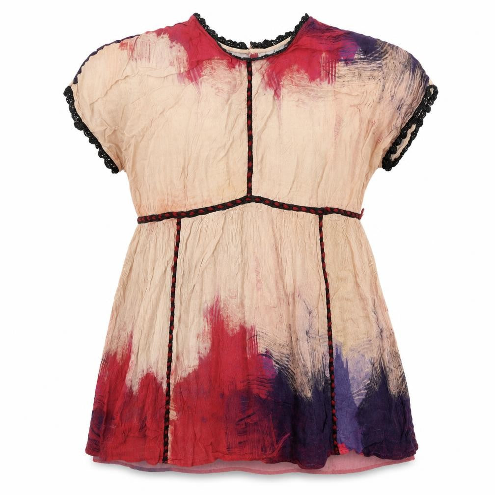 Front view of Preworn women’s multicoloured colourblock polyester basic t-shirt, size M, round neck - tie dye