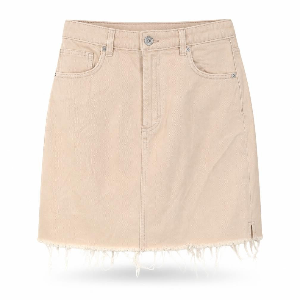 Front view of H&M women’s orange cotton mini skirt, size UK 10, zip