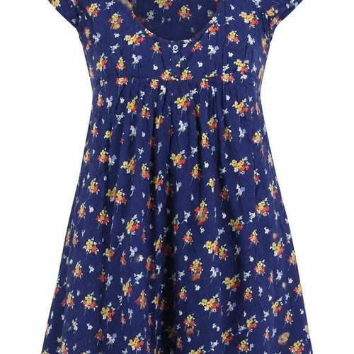 Jack Wills Womens Blue Floral 100% Cotton A-Line Size 8 Scoop Neck Button